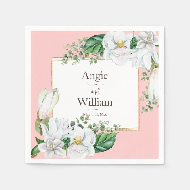 Servilleta De Papel Boda Rubor de acuarela Magnolia (Anverso)