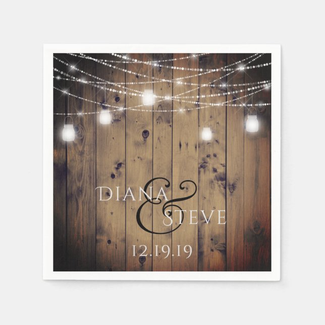 Servilleta De Papel Boda Rustic Country Wood Mason Jar (Anverso)