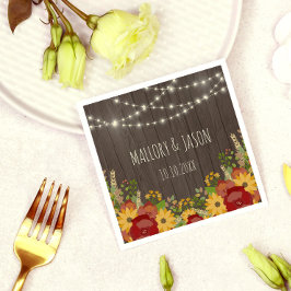 Servilleta De Papel Boda Rustic String Lights & Sunflowers