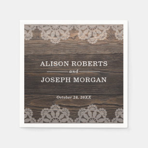 Servilleta De Papel Boda Rustic Wood Lace