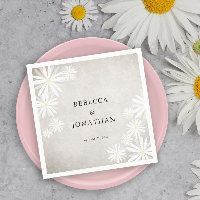 Servilleta De Papel Boda Rústica Boho de Margaritas Blancas Simples (Subido por el creador)