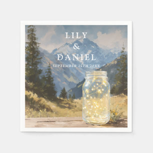 Servilleta De Papel Boda Rústica Boho Montaña Mason Jar Acuarela
