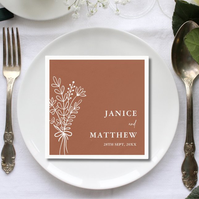 Servilleta De Papel Boda Rústica Boho Terracota Naranja Quemada (Boho terracotta burnt orange rustic wedding napkins add warm charm, a personalized touch to tables)