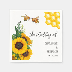 Servilleta De Papel Boda Rústica con Girasoles Amarillos y Abejas 