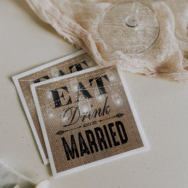 Servilleta De Papel Boda Rústica de Arpillera Come Bebe y Cásate