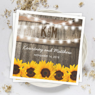 Servilleta De Papel Boda Rústica de Campo   Luces de Cadena de Girasol