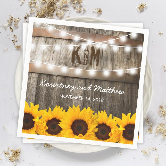 Servilleta De Papel Boda Rústica de Campo | Luces de Cadena de Girasol (Subido por el creador)