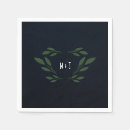 Servilleta De Papel Boda rústica de hojas verdes y azul oscuro