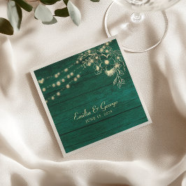 Servilleta De Papel Boda Rústica de Madera Verde Esmeralda