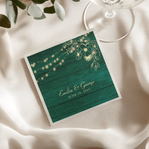 Servilleta De Papel Boda Rústica de Madera Verde Esmeralda