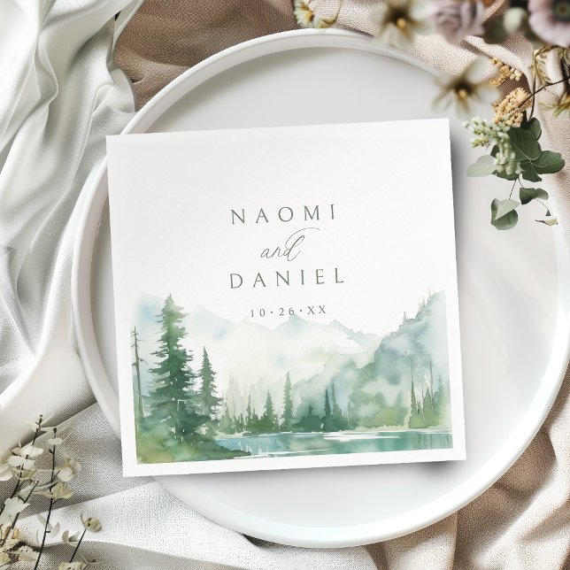 Servilleta De Papel Boda rústica de montaña forestal acuarela sage (Sage Watercolor Mountain Forest Rustic Wedding Napkins)