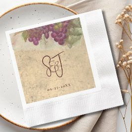 Servilleta De Papel Boda Rústica en Viñedo Elegantes Monogramas Inicia