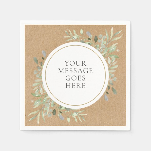 Servilleta De Papel Boda rústica kraft boho eucalipto verde (Anverso)