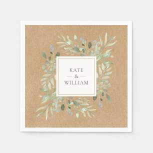 Servilleta De Papel Boda rústica kraft hojas verde acuarela