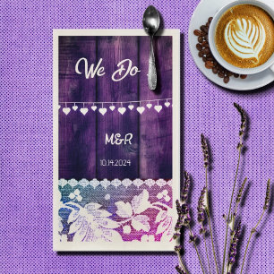 Servilleta De Papel boda rústica - madera, encaje, corazones de hilo