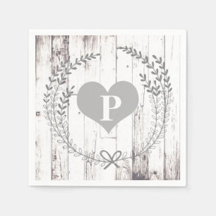 Servilleta De Papel Boda Rústica Monograma Granja Madera Blanca