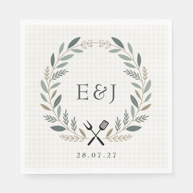 Servilleta De Papel Boda Rústica Monograma I Do BBQ (Anverso)