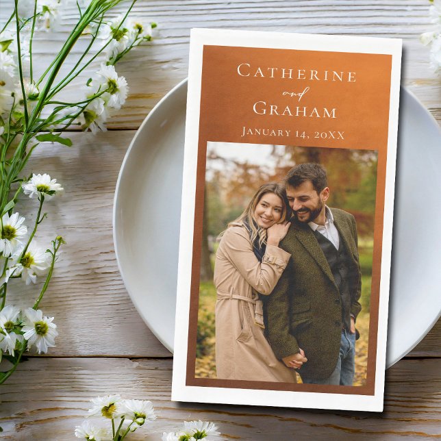 Servilleta De Papel Boda Rústica Naranja Quemada Foto Personalizada (Subido por el creador)