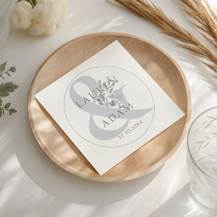 Servilleta De Papel Boda rústica polvorienta azul Ampersand y floral