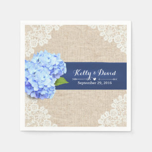 Servilleta De Papel Boda Rústico Azul Hidrangea Lace & Burlap