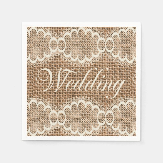 Servilleta De Papel Boda Rústico Burlap Lace (Anverso)
