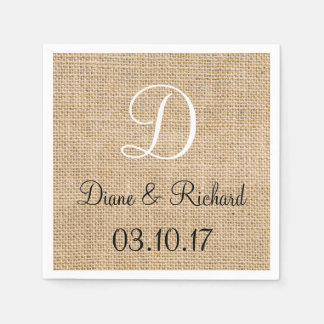 Servilleta De Papel Boda Rústico Burlap Nombre Fecha Monograma