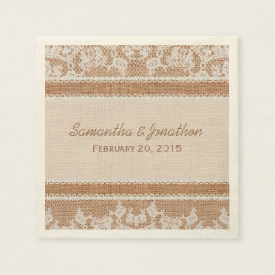 Servilleta De Papel Boda Rústico Burlap & White Lace