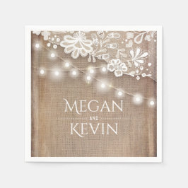 Servilleta De Papel Boda Rústico Burlap y String Lights Lace