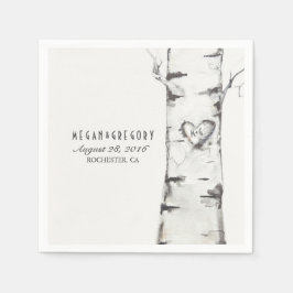 Servilleta De Papel Boda Rústico de Birch Carved Heart