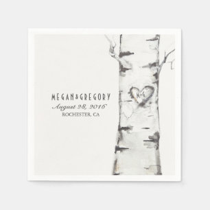 Servilleta De Papel Boda Rústico de Birch Carved Heart