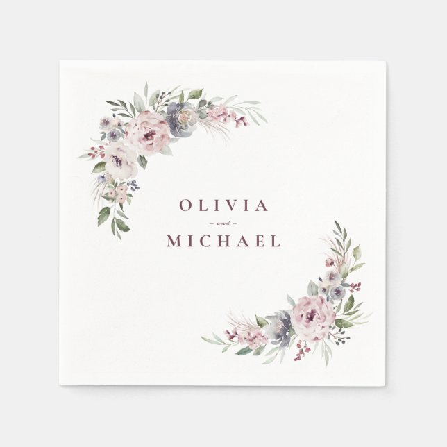 Servilleta De Papel Boda rústico de boho rosa y turbio (Anverso)