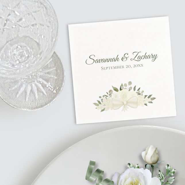 Servilleta De Papel Boda Rústico de Bouquet Floral de Boho Blanco de M (In Situ with Plate)