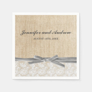 Servilleta De Papel Boda Rústico De Cinta Gris Burlap Lace