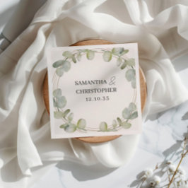 Servilleta De Papel Boda Rústico de Eucalipto Verde y Oro