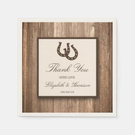 Servilleta De Papel Boda Rústico de Herradura y Madera Marrón