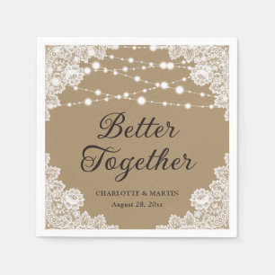 Servilleta De Papel Boda Rústico de las luces de cadena de encaje de p