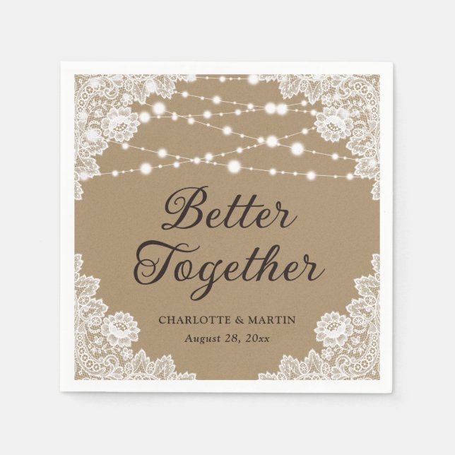 Servilleta De Papel Boda Rústico de las luces de cadena de encaje de p (Anverso)