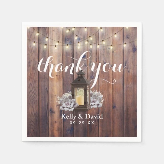 Servilleta De Papel Boda Rústico de Linternas de Barn y de Rayas de Ca (Anverso)