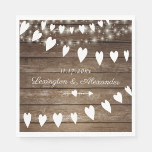 Servilleta De Papel Boda Rústico de Madera y Tejido de Luces