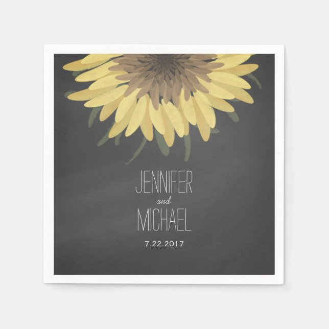Servilleta De Papel Boda Rústico de Sunflower Chalkboard (Anverso)
