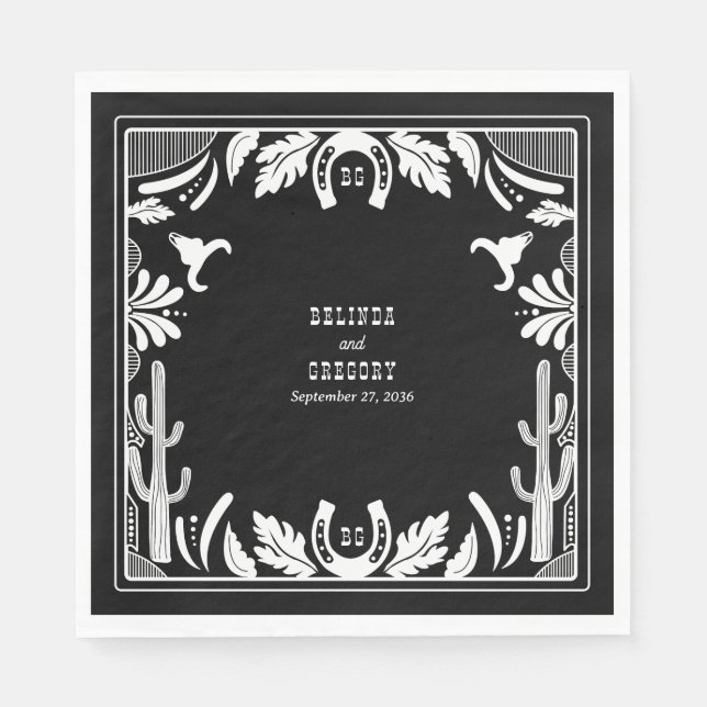 Servilleta De Papel Boda rústico de vaqueros de países occidentales (Anverso)