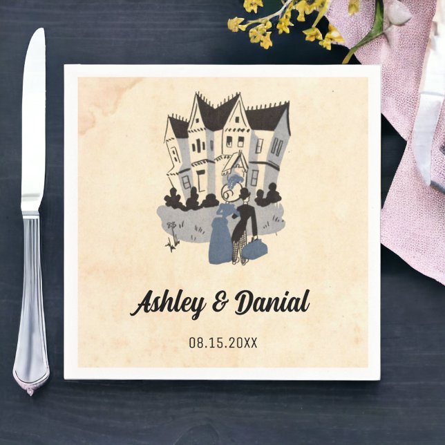 Servilleta De Papel Boda Rústico de Viejo Historieta Retro Bride Groom (Subido por el creador)