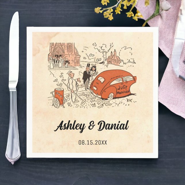 Servilleta De Papel Boda Rústico de Viejo Historieta Retro Bride Groom (Subido por el creador)