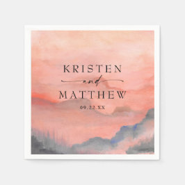 Servilleta De Papel Boda Rústico del atardecer de la montaña acuática