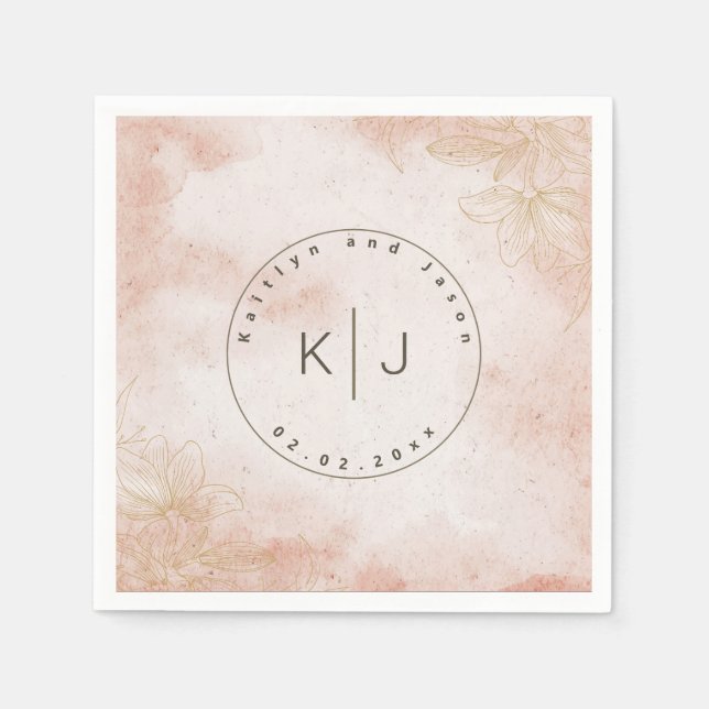 Servilleta De Papel Boda Rústico Elegante De Flora Rosa (Anverso)