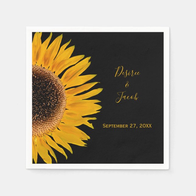 Servilleta De Papel Boda Rústico Elegante De Girasol Negro Amarillo (Anverso)