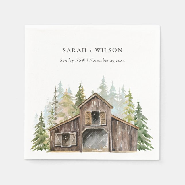 Servilleta De Papel Boda Rústico Elegante del Bosque Pine Woods (Anverso)