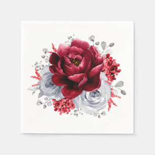 Servilleta De Papel Boda Rústico Floral Blanco Rojo Gris Plateado