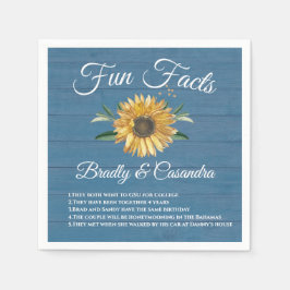Servilleta De Papel Boda Rústico Fun Fact Sunflower Blue Wood