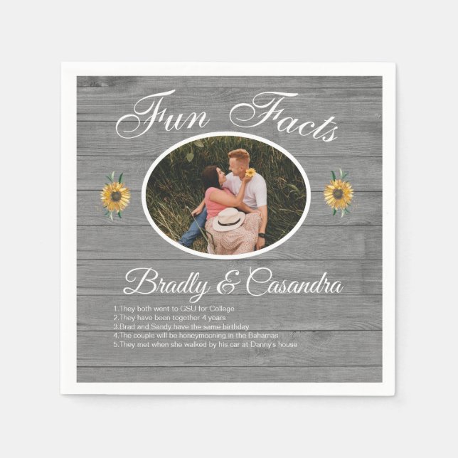 Servilleta De Papel Boda Rústico Fun Fact Sunflower Gray Wood (Anverso)